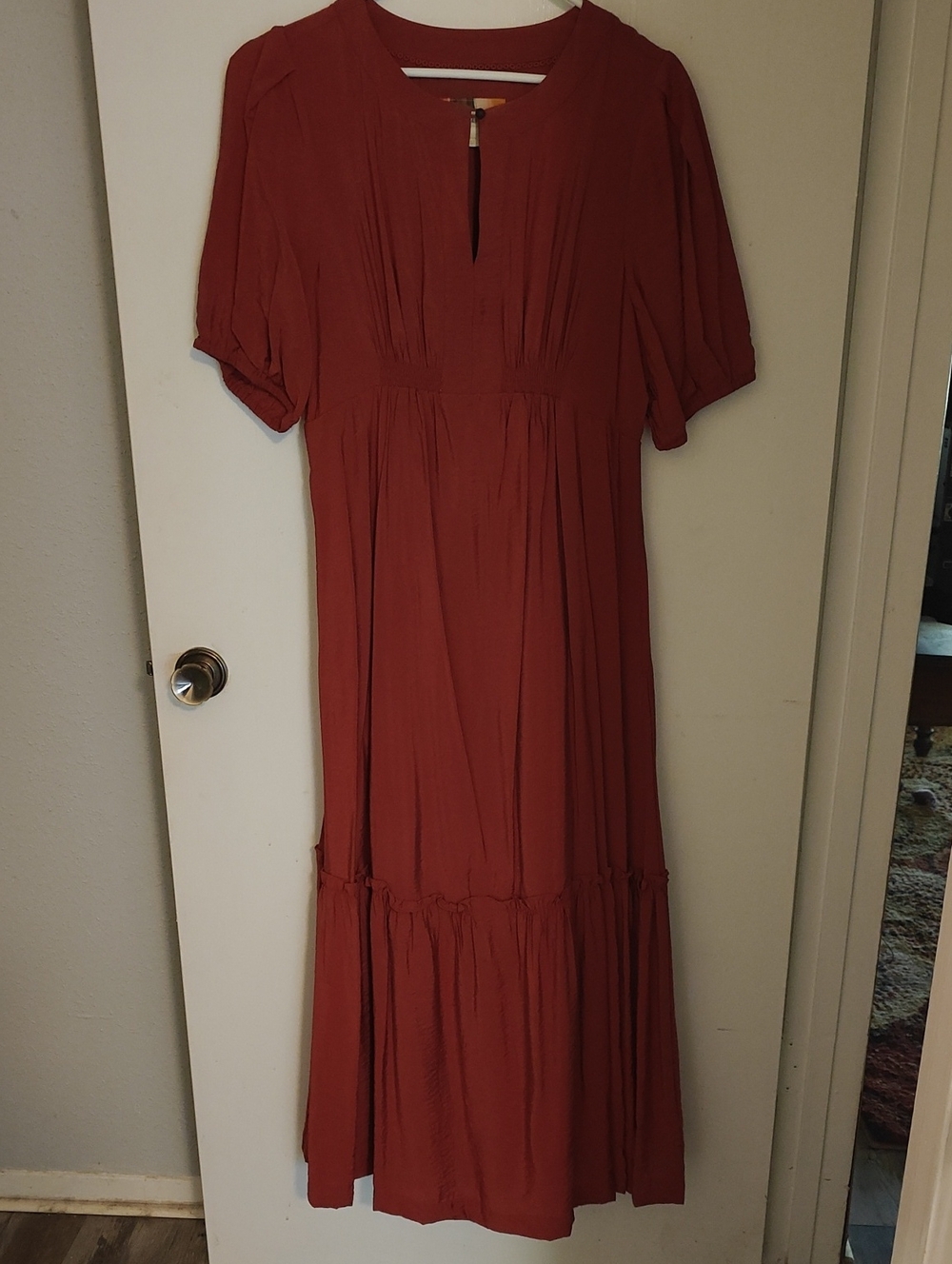 Anthropologie Women's Rust Midi Dress with Keyhole Neckline, L